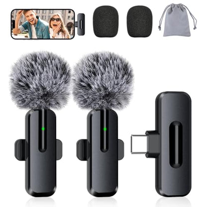 Wireless Mini Microphone for iPhone, Android, iPad, 2-Pack | Noise Reduction, Clear Voice, USB-C, for Video Recording, TikTok, Podcast, Content Creation