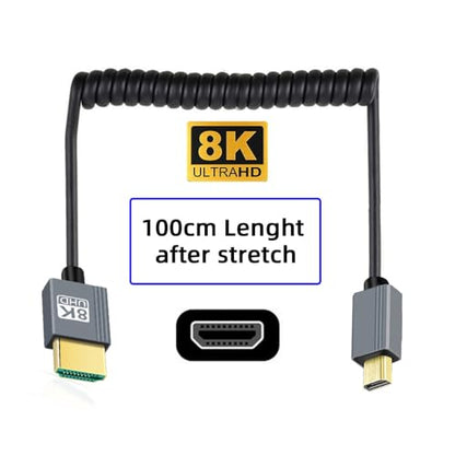 Cable Micro HDMI 2.1 Male to HDMI Male 8K 60hz Stretch Coiled Cable for HDTV Camera Laptop Monitor (100cm) - style: Micro HDMI Straight Type