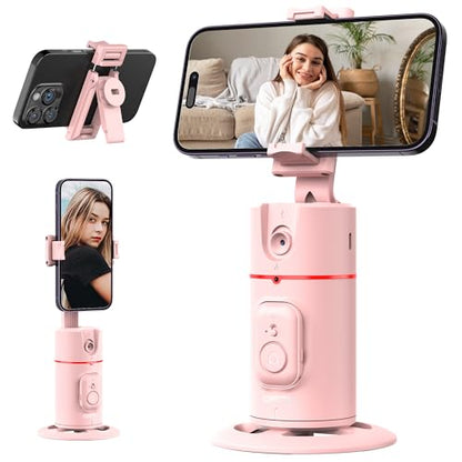 Auto Face Tracking Phone Holder, Gesture Control & Remote, Face Tracking Tripod 360 Rotation Body Phone Camera Mount Smart Shooting Holder, Cell Phone Selfie Stick Tripod, Expandable Pole (Pink) - color: Pink