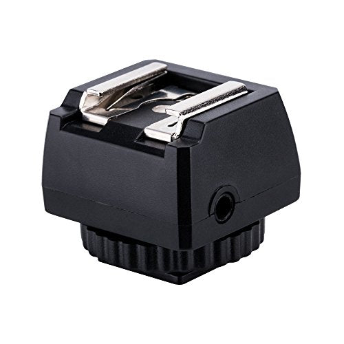 JJC Standard Hot Shoe Adapter with Extra PC sync Connection Port & 3.5mm Mini Phone Connection Port for Connecting Cameras to Additional Off-Camera Flash, Studio Light / Strobes or Other Accessories - size: Cold Shoe Foot on the Bottom