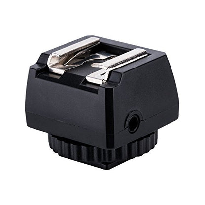 JJC Standard Hot Shoe Adapter with Extra PC sync Connection Port & 3.5mm Mini Phone Connection Port for Connecting Cameras to Additional Off-Camera Flash, Studio Light / Strobes or Other Accessories - size: Cold Shoe Foot on the Bottom