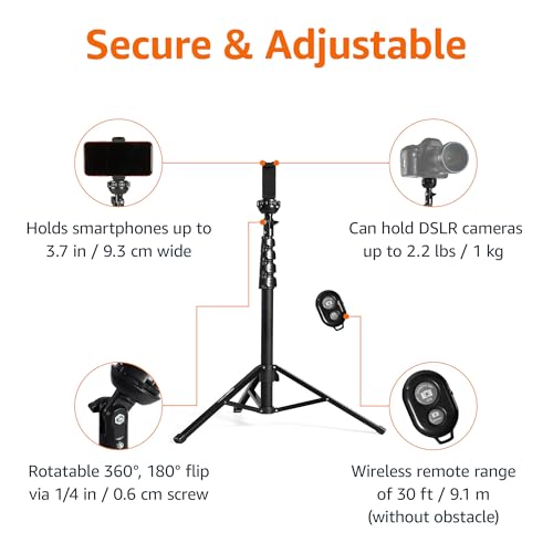 Amazon Basics 64-inch Extendable Tripod for iPhones and Smartphones, Selfie Stick Mode and Phone Tripod Mode, Black - size: 64-inch