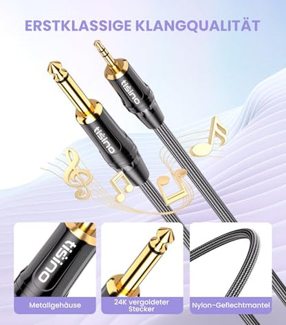 Tisino 1/4 to 1/8 Stereo Cable - 3.5mm TRS to 1/4 inch TS Mono Adapter - 3 feet - size: 3.3 feet