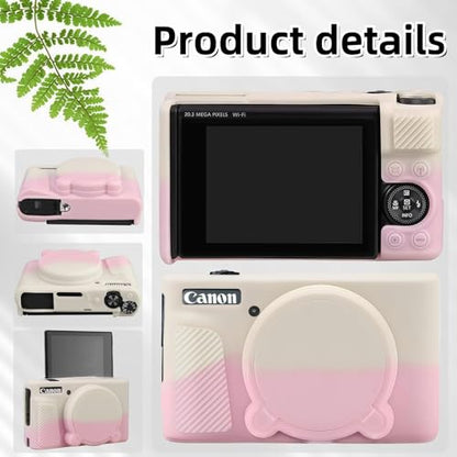 Camera Case for Canon PowerShot SX740/ SX730 Digital Camera,SX740 HS Case, Soft Silicone Protective Case Removable Lens Cover,Comes with 2 Screen Protectors and 1 Wrist Strap. (Beige-Pink) - color: Beige-Pink