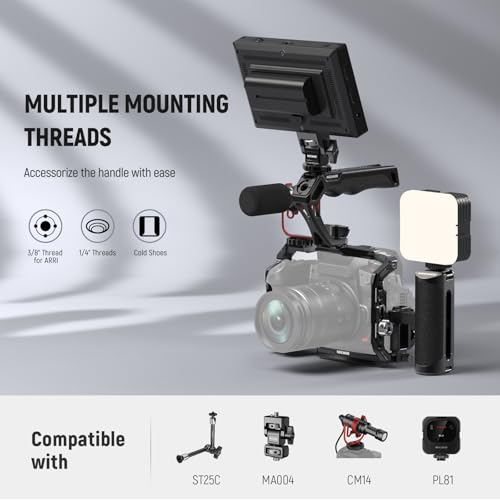 NEEWER Camera Top Handle with 3/8" Wing Screw & Locating Pins for ARRI, Nonslip Silicone Grip with 1/4" & 3/8" Threads, Cold Shoes, Compatible with SmallRig Camera Cage Accessories, CA107 - style: CA107