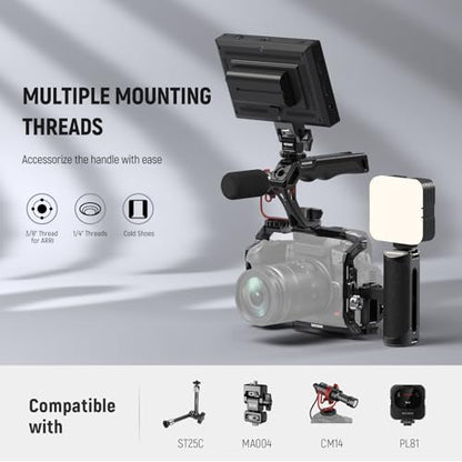 NEEWER Camera Top Handle with 3/8" Wing Screw & Locating Pins for ARRI, Nonslip Silicone Grip with 1/4" & 3/8" Threads, Cold Shoes, Compatible with SmallRig Camera Cage Accessories, CA107 - style: CA107