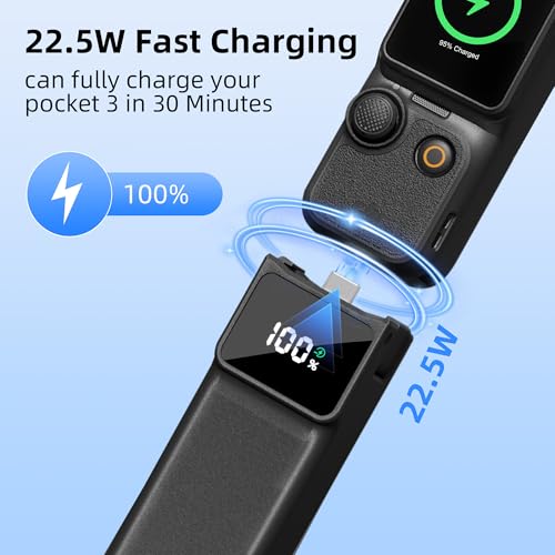 Battery Handle Compatible with DJI Osmo Pocket 3 and Pocket 4 Accessories, with Digital Screen for Pocket 3 Battery Grips for Xtra Muse Built-in 5000mAh Battery Fast Charging and Reserved 1/4”Thread