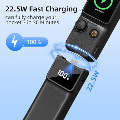 Battery Handle Compatible with DJI Osmo Pocket 3 and Pocket 4 Accessories, with Digital Screen for Pocket 3 Battery Grips for Xtra Muse Built-in 5000mAh Battery Fast Charging and Reserved 1/4”Thread