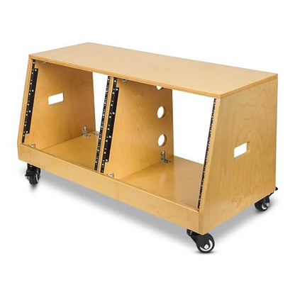 Sound Town DIY 2 x 8U Slanted Studio Rack with Solid Baltic Birch Plywood, Casters, Golden Oak for Recording Room, Home Studio (SDRK-D8T) - size: 2 x 8U, Golden Oak