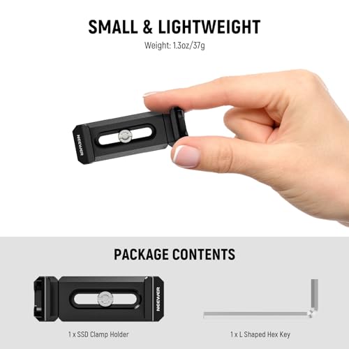 Neewer T5 T7 T9 SSD Holder Mount Bracket for iPhone 16 15 Pro Max Phone Cage PA023 PA024, 2.2"-3"/55-75mm SSD Clamp Compatible with Samsung with 1/4" Screw Anti Twist Bevel Edge, Cold Shoe, UA051 - style: UA051