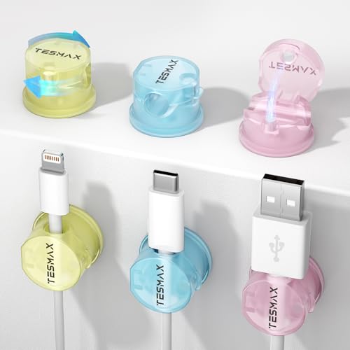 Magnetic Cable Clips 360° Rotation Cord Holder, 6Pack Cord Organizer 1s Lock Cable Smooth Adjustable Desk Organizers and Accessories, Adhesive Cord Clips for Nightstand,Phone,Wall,Car,Home Office - color: Macaron, size: 6 PACK