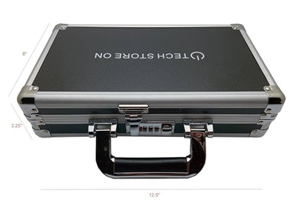 Aluminum USB Drive Organizer Case, 48 Slots, Handle, Combination Lock | Large flash drive holder with combination lock stores up to 48 USB drives for transport