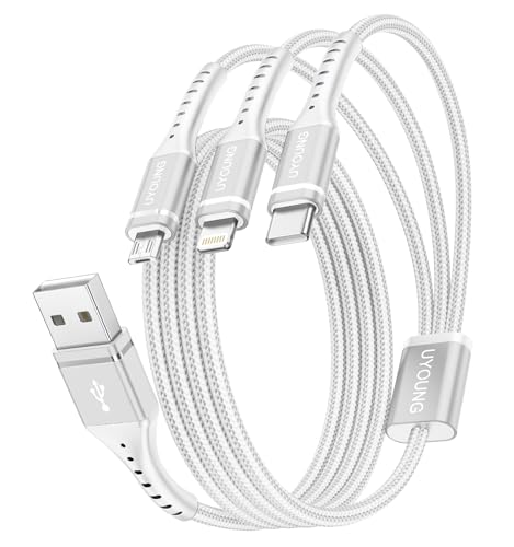 Multi Charging Cable 2Pack 4FT, 3 in 1 Charger Cable Braided Universal Phone Charging Cord with Lightning/Type C/Micro USB Ends, Multiple USB Cable for iPhone/Samsung/Google Cell Phones and More - color: Silver, size: 4FT, style: USB A to Multiple Connect