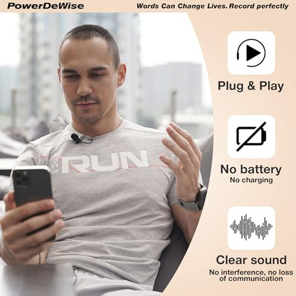 PowerDeWise Professional Grade Lavalier Clip On Microphone - Lav Mic for Camera Phone iPhone GoPro Video Recording ASMR - Small Noise Cancelling 3.5mm Tiny Shirt Microphone with Easy Clip On System - style: Wired Lapel Microphone Kit