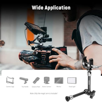 NEEWER 9.8"/25cm Magic Arm with Super Clamp & Cleaning Cloth, 1/4" & 3/8" Threads for Flash/LED Light/Microphone/DSLR Camera Monitor Compatible with SmallRig Camera Cage, Max Load: 4.4lb/2kg, ST25C - style: 9.8"/25cm w/Cleaning Cloth