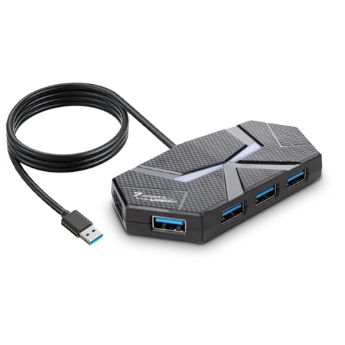 USB A Hub with 7 Ports 3.9ft Long Cable, Multiple USB 3.0 Hub Splitter, USB Extender Adapter for Laptop, Desktop, PC, Flash Drive, HDD (USB-A, 7 Ports - 3.9ft) - size: 7 Ports-A, style: USB-A