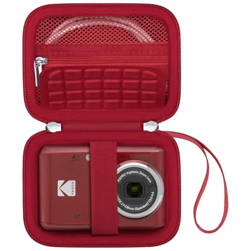 Canboc Carrying Case for Kodak PIXPRO FZ55/ FZ45 16MP Digital Camera, FZ45 Video Vlogging Camera Bag, Mesh Pocket fit Cable, SD Card, Red (Case Only) - color: Small-Red