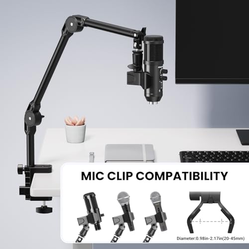Microphone Boom Arm,Adjustable Mic Stand with 3/8" & 5/8" Adapter, Heavy-Duty Suspension Boom Arm for Streaming, Podcasting,Recording, Compatible with Blue Yeti, HyperX QuadCast, Most Condenser Mics