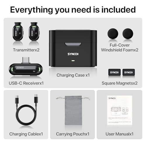 SYNCO AI Mini Wireless Lavalier Microphone for Android USB-C Creators | AI Translation & Instant Summaries, AI Noise Reduction and Mind Maps, Save Time for Vlogs, Interviews, Meetings, Travel