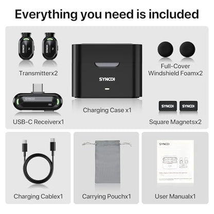 SYNCO AI Mini Wireless Lavalier Microphone for Android USB-C Creators | AI Translation & Instant Summaries, AI Noise Reduction and Mind Maps, Save Time for Vlogs, Interviews, Meetings, Travel