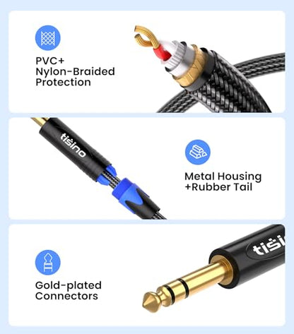 Tisino 1/4 inch TRS Cable, Quarter inch 1/4 TRS Balanced Stereo Audio Cable Male to Male Pro Interconnect Cable Guitar Cable, Nylon Braid - 3 FT - size: 3 feet