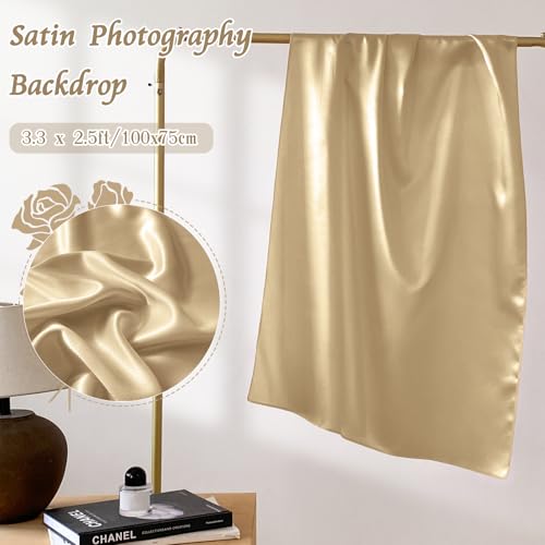 RUDONG M Satin Photography Backdrop, Beige, 3.3x2.5ft | Wrinkle-Free, Silky Fabric, For Jewelry/Cosmetics/Flat Lay/Studio, 100x75cm - color: Beige