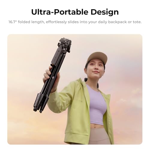 K&F CONCEPT Lightweight Camera Tripod for Phone, 16.7"(42.5cm) Folded with Quick Release Plate, Phone Holder & Strap, Max 62.2"(158cm) Height, 3kg Load, Camera Stand for Photography & DSLR/iPhone