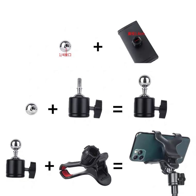 VizGiz 4 Pack 17mm Ball Head with 1/4 inch Threaded Screw Socket Stainless Steel Swivel Ball Joint Adapter Converter for Super Clamp Camera Hot Shoe Mount Smartphone Holder Phone Clip Light Tripod