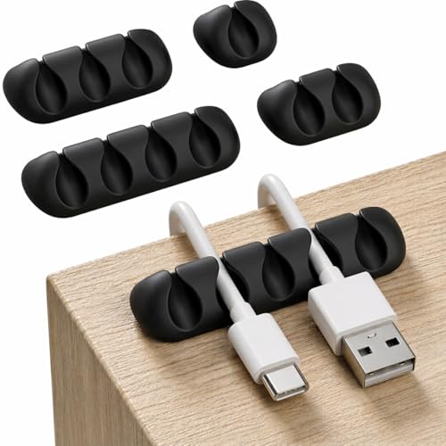 GLUIT Cord Organizer for Desk, Cable Holder for Nightstand, Charger Organizer, Adhesive Desktop Wire Clips, Multislot Cable Management, Table Organizer Accessories - 5 Pack, 15 Slots, Black - color: Black, size: 5 Pack
