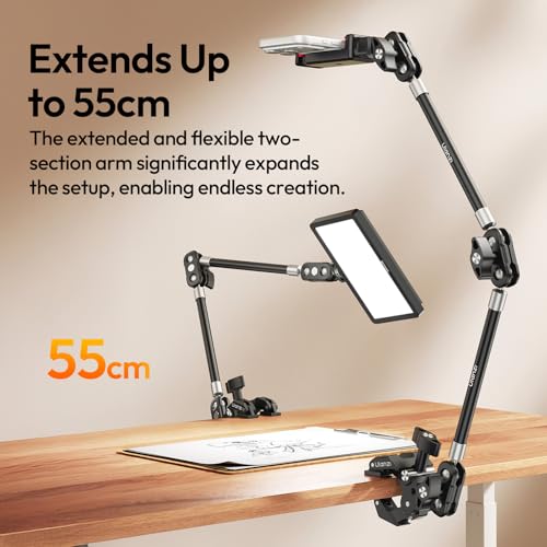 ULANZI CO78 22" Magic Arm with Super Clamp Desk C Clamp, 1kg Load Articulating Arm, Overhead Phone Mount Holder for Compact Camera, Action Camera, Small Video Light, Cell Phone,Monitors