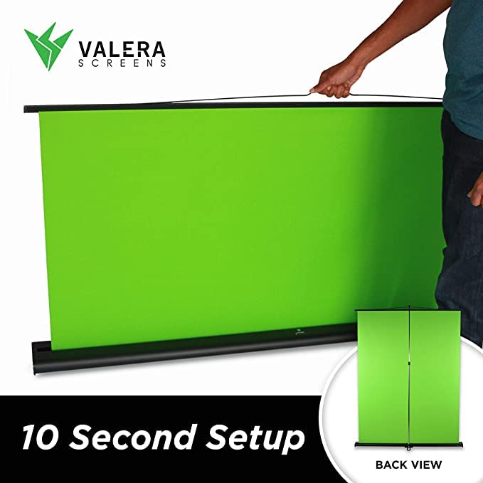 Valera Creator Green Screen – Collapsible Chroma Key Panel,+1000 Free Backgrounds Included, Portable Retractable Wrinkle Resistant Fabric Backdrop, Adjustable Height, 10 Second Setup