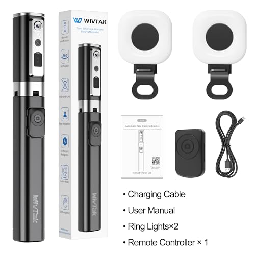 Auto Face Tracking Tripod for iPhone, Android & Camera, 60" Extendable Selfie Stick Tripod with Light and Remote, No App, 360° Rotation Phone Holder for TikTok, YouTube, Vlog, Live Streaming - style: update
