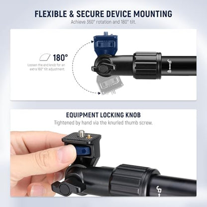 NEEWER Overhead Camera Mount with Phone Clip, 22"/56cm Clamp on Flexible Holding Arm for Desk Stand, 180° & 360° Adjustable Fits 0.87"-1.1" Tubes, 5.5lb/2.5kg Load for Camera LED Ring Light Mic, DS009 - style: DS009(2-Section)