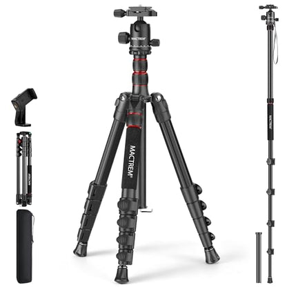 MACTREM 90in 2-in-1 Camera Tripod Monopod Aluminum Heavy Duty Travel Tripod | 360° Ball Head for Macro Photography, Max Load 33lb, Portable for DSLR & Phone, Includes Carry Bag for Travel & Vlogging - size: 80in/90in