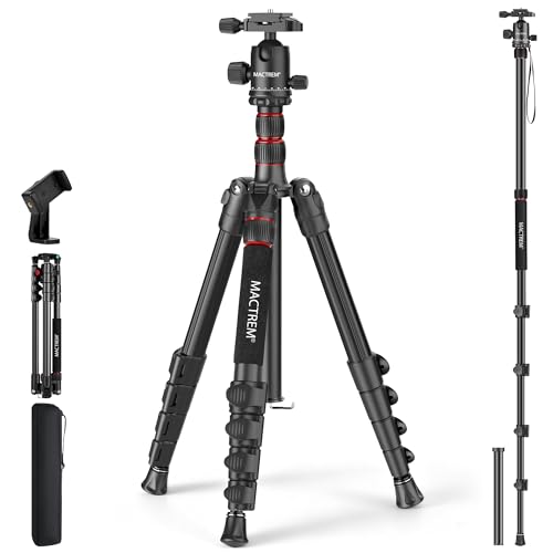 MACTREM 90in 2-in-1 Camera Tripod Monopod Aluminum Heavy Duty Travel Tripod | 360° Ball Head for Macro Photography, Max Load 33lb, Portable for DSLR & Phone, Includes Carry Bag for Travel & Vlogging - size: 80in/90in