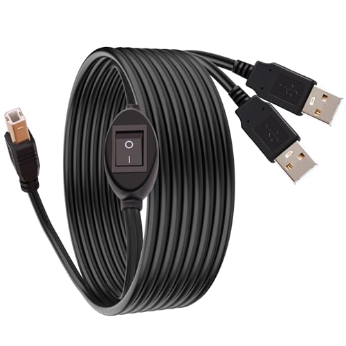 2 in 1 Printer Cable Splitter, USB B to Dual USB A Cord for Two Computers Sharing One Printer/Scanner, with Manual Toggle Switch (4.5M/14.7FT)