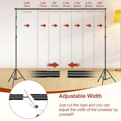 Backdrop Stand 10x8.5ft(WxH), Photo Studio Adjustable Background Stand Support System Kit with 8 Crossbars, 8 Clamps and Carrying Bag for Parties, Wedding, Photography, Decoration - size: 8.5x10ft
