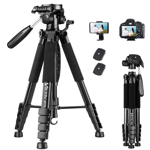 VICTIV 74” Camera Tripod, Tripod for Camera and Phone, Aluminum Professional Tripod Stand for Canon Nikon with Carry Bag and Phone Holder, Compatible with DSLR, iPhone, Spotting Scopes, Max Load 9.5Lb - color: Black, size: 74 Inch