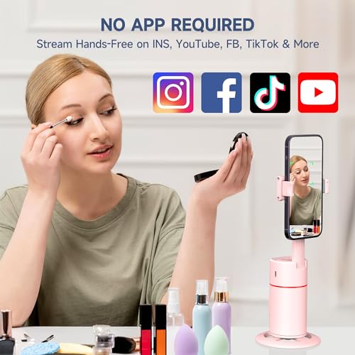 Auto Face Tracking Phone Holder, Gesture Control & Remote, Face Tracking Tripod 360 Rotation Body Phone Camera Mount Smart Shooting Holder, Cell Phone Selfie Stick Tripod, Expandable Pole (Pink) - color: Pink