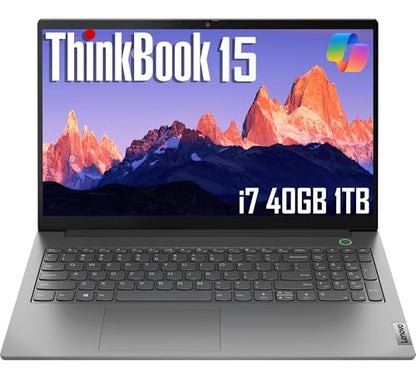 Lenovo ThinkBook 15 Gen 4 Business Laptop (15.6" FHD Anti-Glare, Intel 10-Core i7-1255U, 40GB RAM, 1TB SSD), Thunderbolt 4, Fingerprint, 1080p Webcam, Ethernet, Wi-Fi 6, Win 11 Pro w/Copilot, Grey - size: 40GB|1TB SSD, style: Core i7