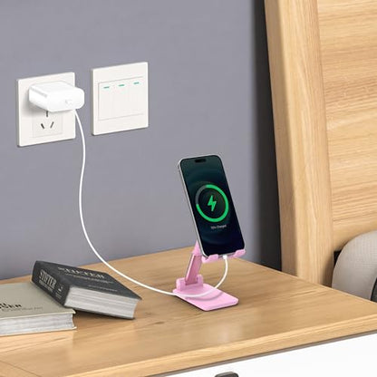 Cell Phone Stand, Adjustable Angle and Height Cell Phone Holder for Desk, Foldable and Portable, Anti-Slip Silicone Pad, Compatible with All Mobile Phones and 4-8 Inch Devices (Black&White&Pink) - color: Black&White&Pink