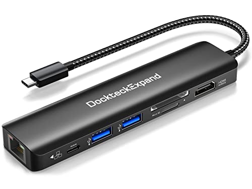 USB C Hub Multiport Adapter, DockteckExpand USB C Dongle 7 in 1 with 4K 60Hz HDMI Port, 1Gbps Ethernet, 100W PD, 2 USB 3.0 Ports, SD/TF Card Reader for MacBook iPad HP Dell XPS and More - color: 7 IN 1 Black