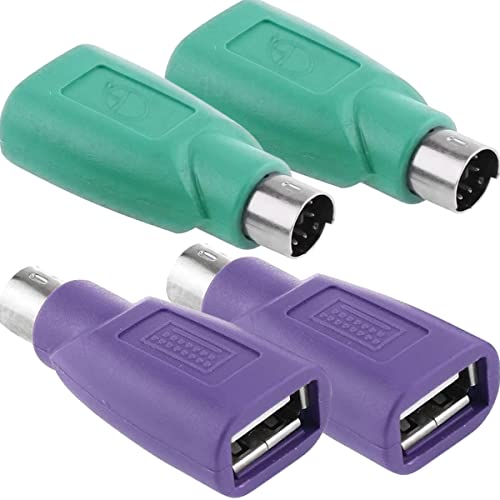 PS/2 to USB A Adapter Male to Female Keyboard Adapter PS-2 Jack to USB A Plug for Mouse and Keyboard, Replacement PS/2 Keyboards Adapters, 4 PCS - color: USB F to PS/2 M