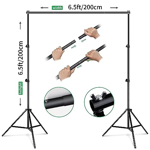 Backdrop Stand 6.5x6.5ft Adjustable Photo Studio Background Stand Support Frame Heavy Duty Photo Backdrop Stand Kit for Parties Wedding With 3 Crossbars 4 Backdrop Clamps,2 Sandbags Carrybag - color: 6.5x6.5FT