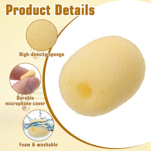 20Pcs Microphone Foam Covers, High-Density Headset Mic Covers Skin | 20Pcs high-density mic foam covers,1.4x0.9cm,2mm aperture.Skin color.Noise reduction,dust shield.For lapel,headset mics