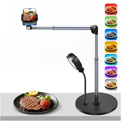 Overhead Phone Mount with RGB Light, Phone Holder for Content Creators, Flexible Articulating Arm Phone Mount for Desk for Live Streaming, Meeting, Cooking, Filming, Nail Techs - Perfect for Creators