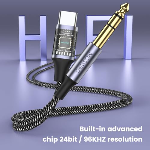 MOSWAG USB-C to 6.35mm 1/4" TRS Stereo Audio Adapter Cable 3.28FT/1M | Gold-Plated OFC Braided Cord for Smartphone,Pad,Laptop to Amp,Speaker,Headphone,Mixer(Playback Only,No Recording) - size: 3.28 ft