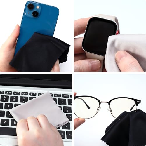 Vemiss 6 Pack Microfiber Glasses Cleaning Cloth, Wipes Lens Eyeglasses & Screens - Reusable, Portable with Keychain & Pouch - Sunglasses, Jewelry, Phone Cleaner Cloth (Color 2) - color: Color 2