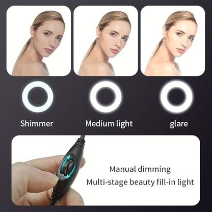 1080P Full HD Webcam Ring Light 3-Level Dimming 360 Rotating Base USB Plug-and-Play for Video Calls, Classes, Streaming, Black - color: Black