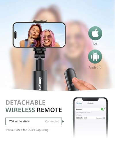 Sensyne 68" Phone Tripod & Selfie Stick, Lightweight All in One Phone Tripod Integrated with Wireless Remote Compatible with All Cell Phones for Selfie/Video Recording/Photo/Live Stream/Vlog（Black） - size: 68in